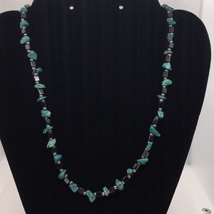Turquoise Chips & Grey Hematite Necklace